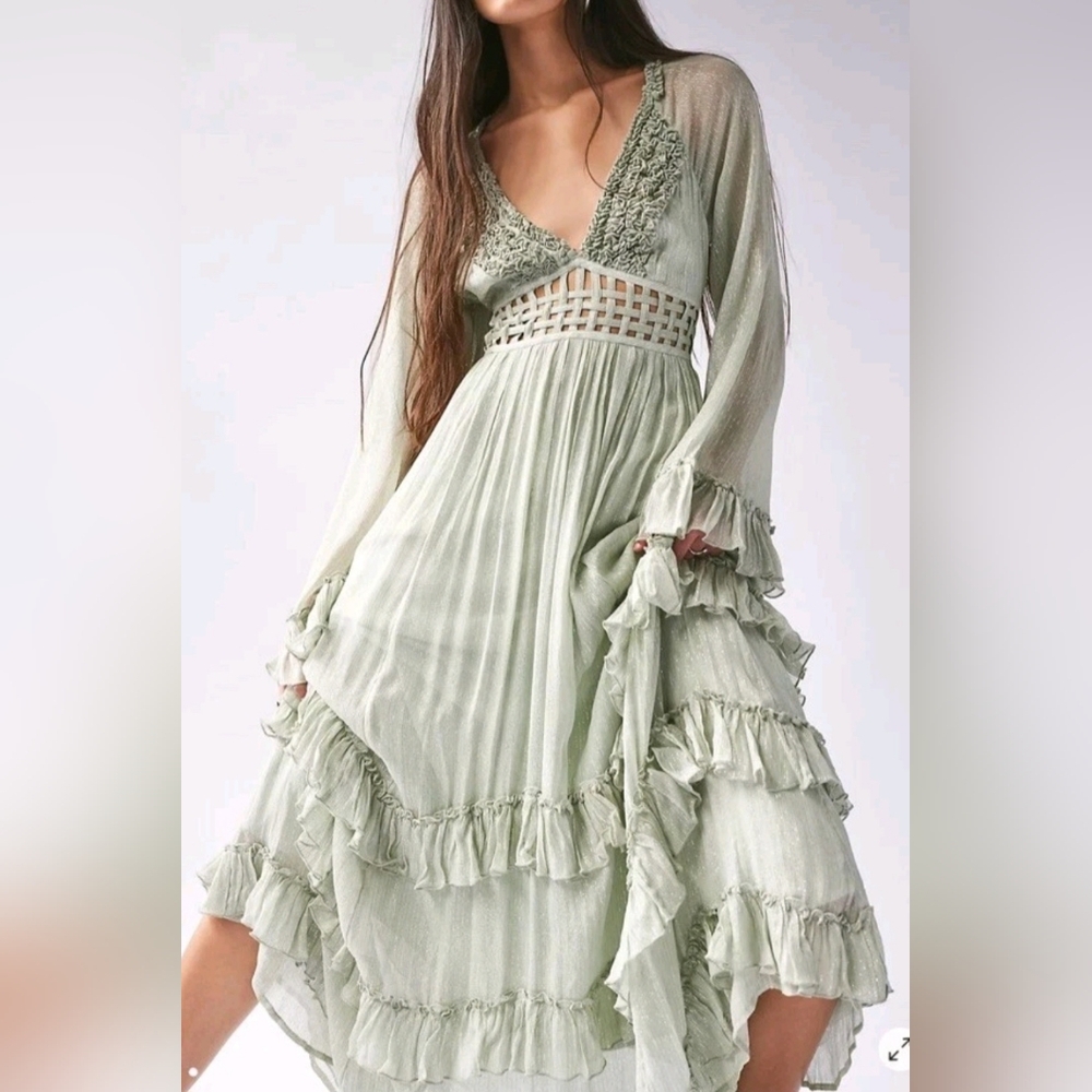 Free People Seraphina Metallic Ruffles Maxi Dress - Picture 2 of 9